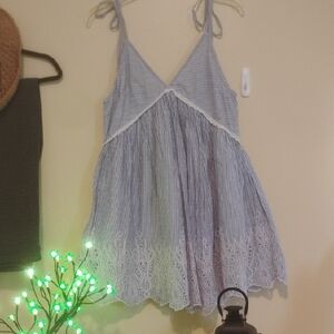 ASOS Blue and White Striped Tie-Shoulder Mini Dress